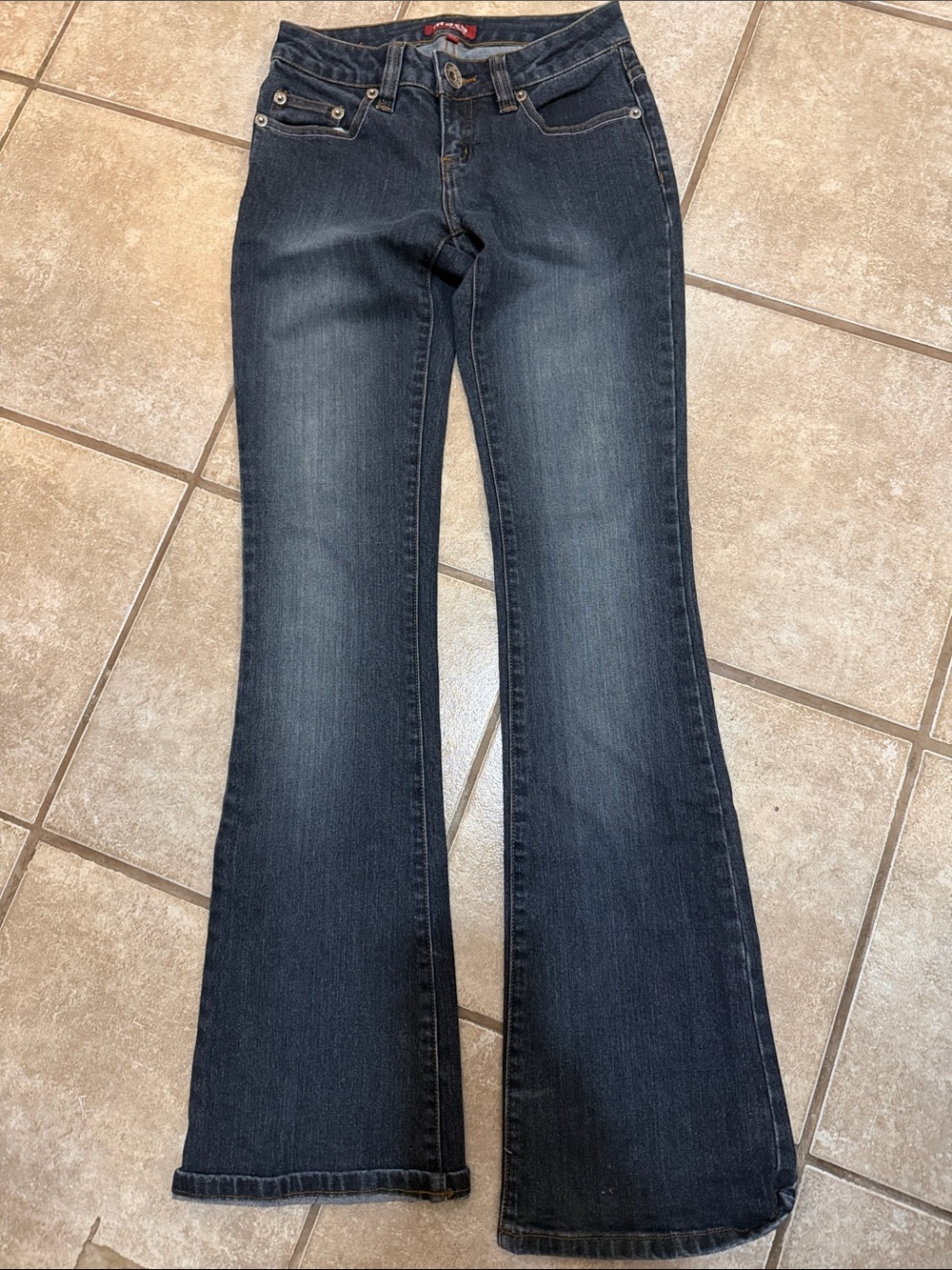 Dark Blue Flare Jeans - Classic Mid-Rise Stretch